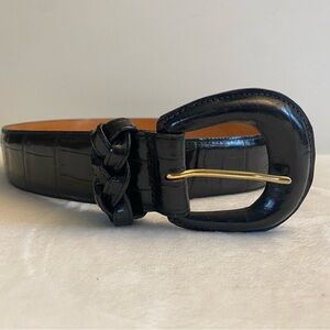 Brighton Wide Black Embossed Calfskin Leather Belt - 43503 - M